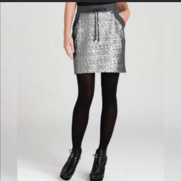 Ann Taylor Gray and Pewter Tone Sequin Pull On Skirt with Pockets Size Small S - Picture 1 of 5